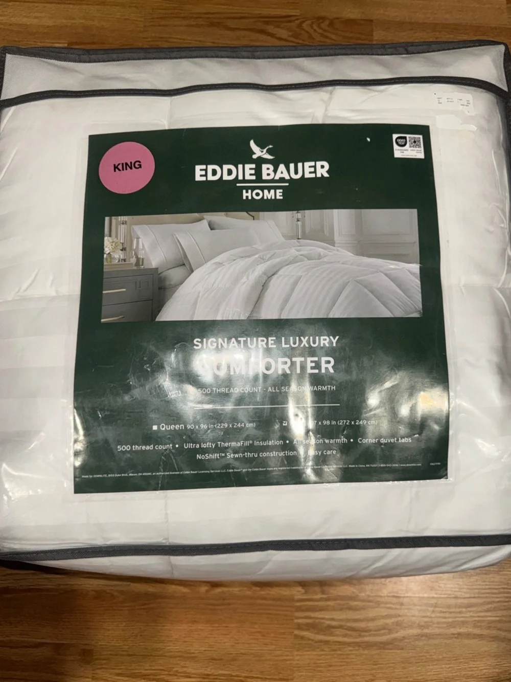 Eddie Bauer White Comforter with Gray Trim - Signature Luxury